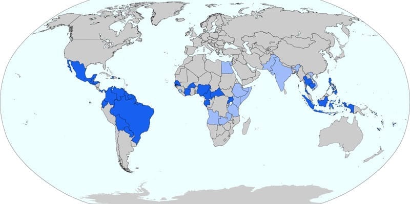 Zika affected areas map