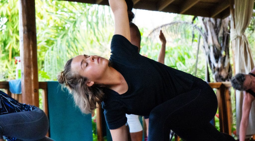 Triangle pose in yoga