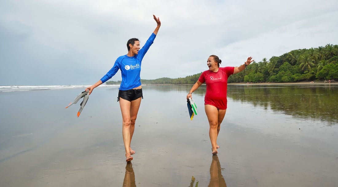 Women learns to bodysurf in Costa Rica