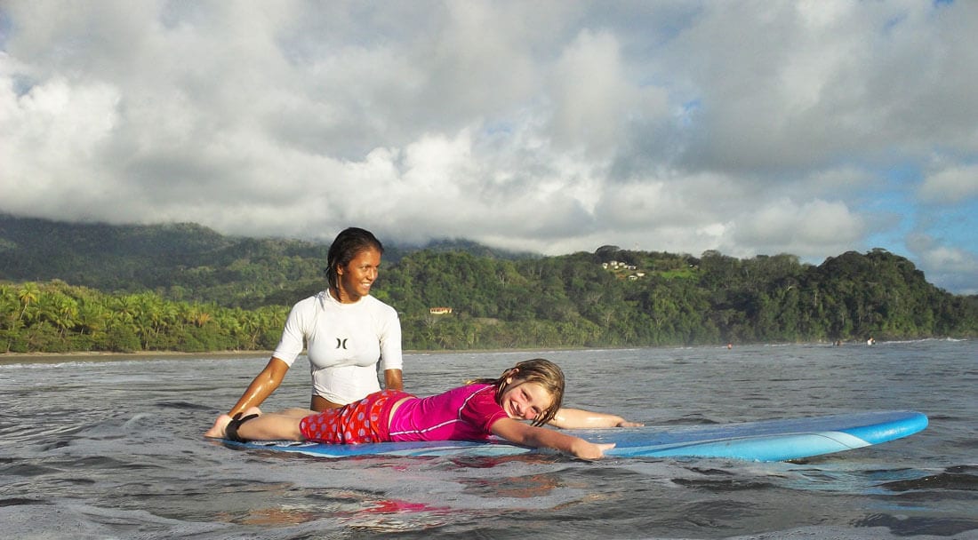 Bodhi Co-Founder Adrianne giving surf lessons