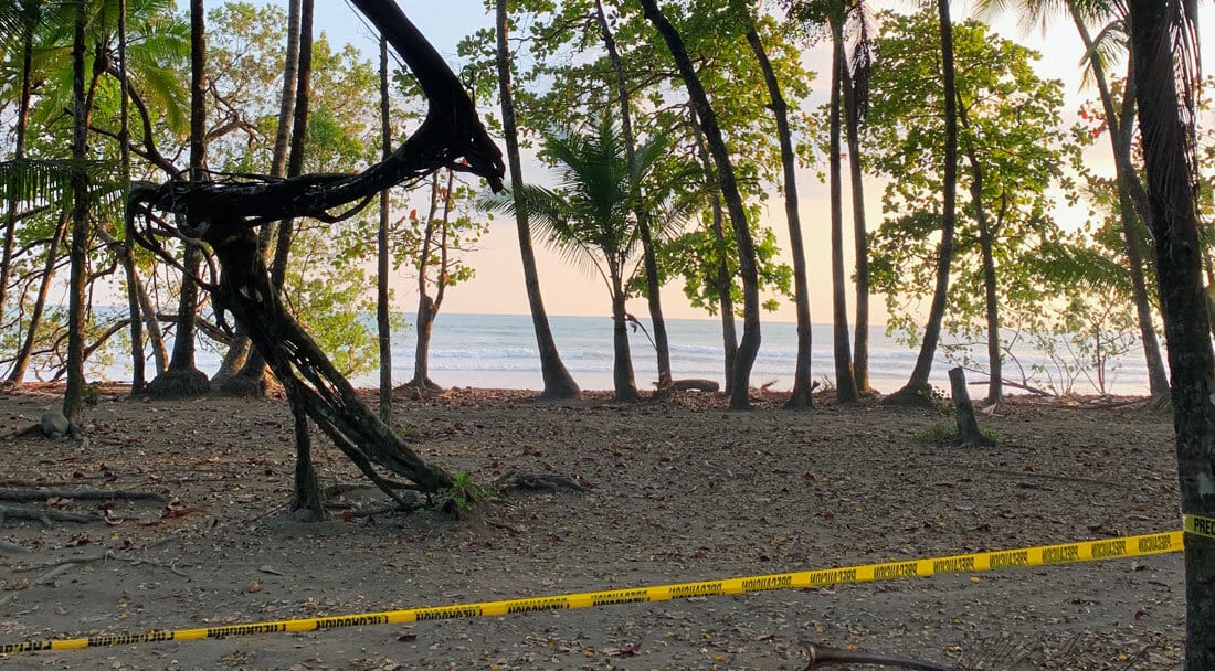 View of a cordoned off beach in Costa Rica during COVID 19