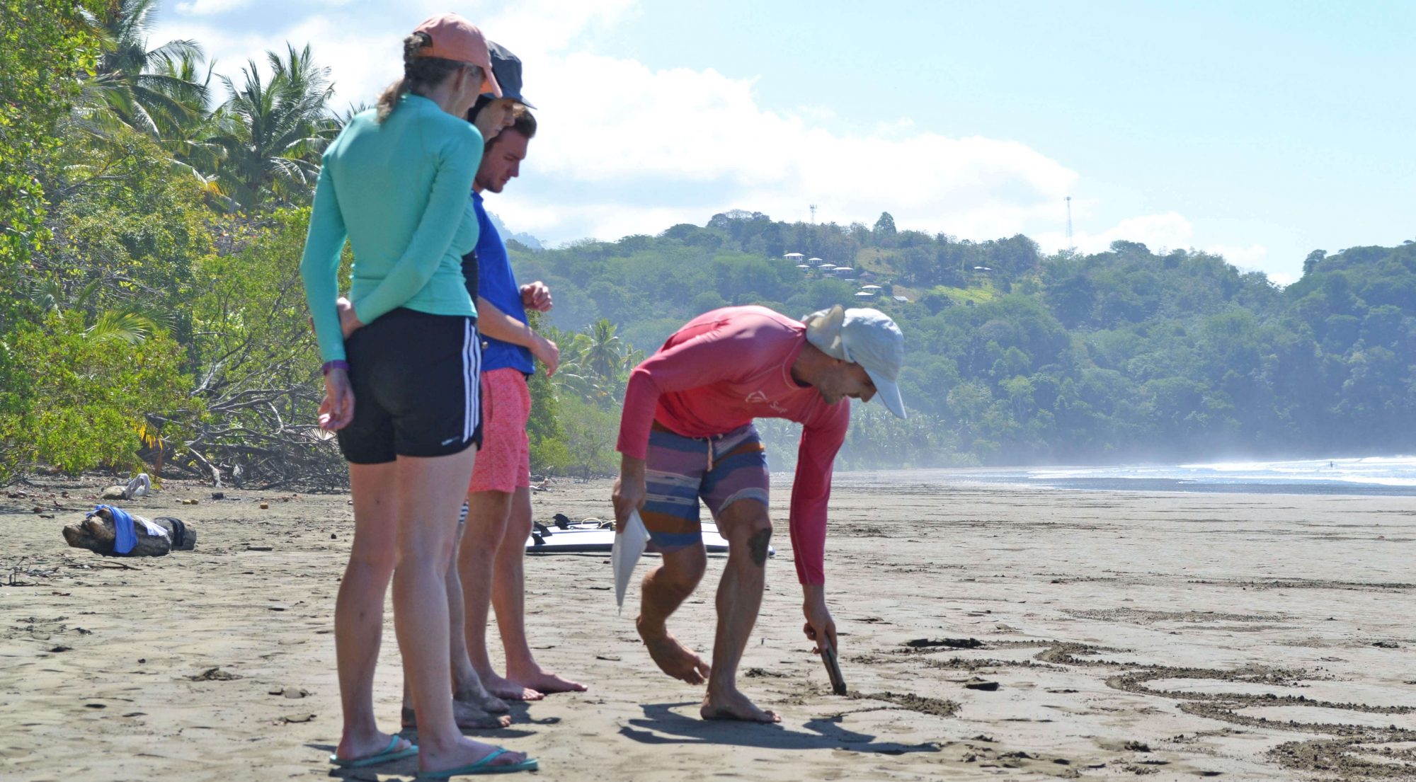 Surf students learning rules and etiquette on the beach